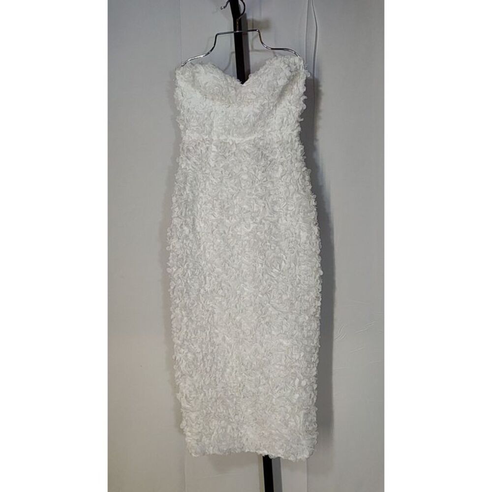 Lulus Gorgeous Mentality 3D Floral Strapless Midi Dress White S - Picture 2 of 3